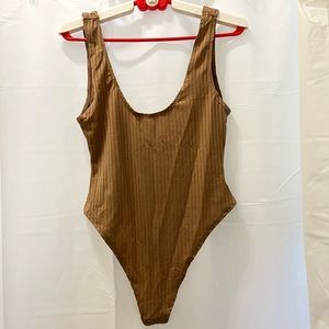 Asos brown rubbed scoop neck bodysuit brand new